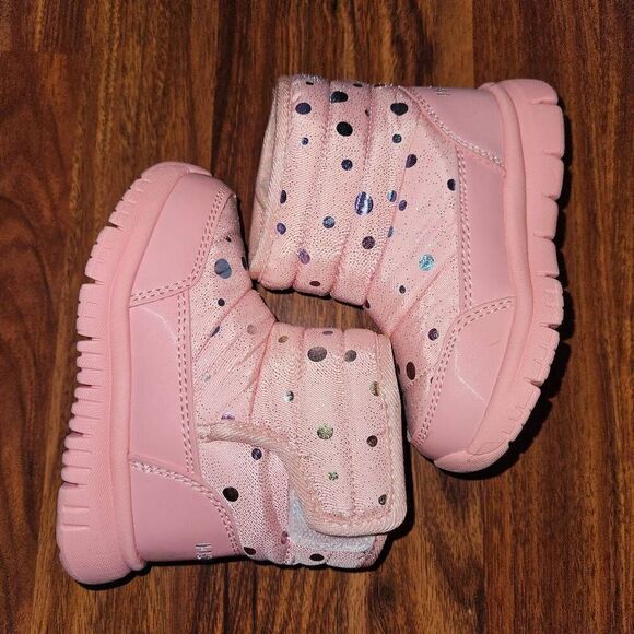 6 for $25 🎃Hobibear Pink and Silver Fuzzy Velcro Snow Boots Toddler Size 5 - Picture 3 of 6